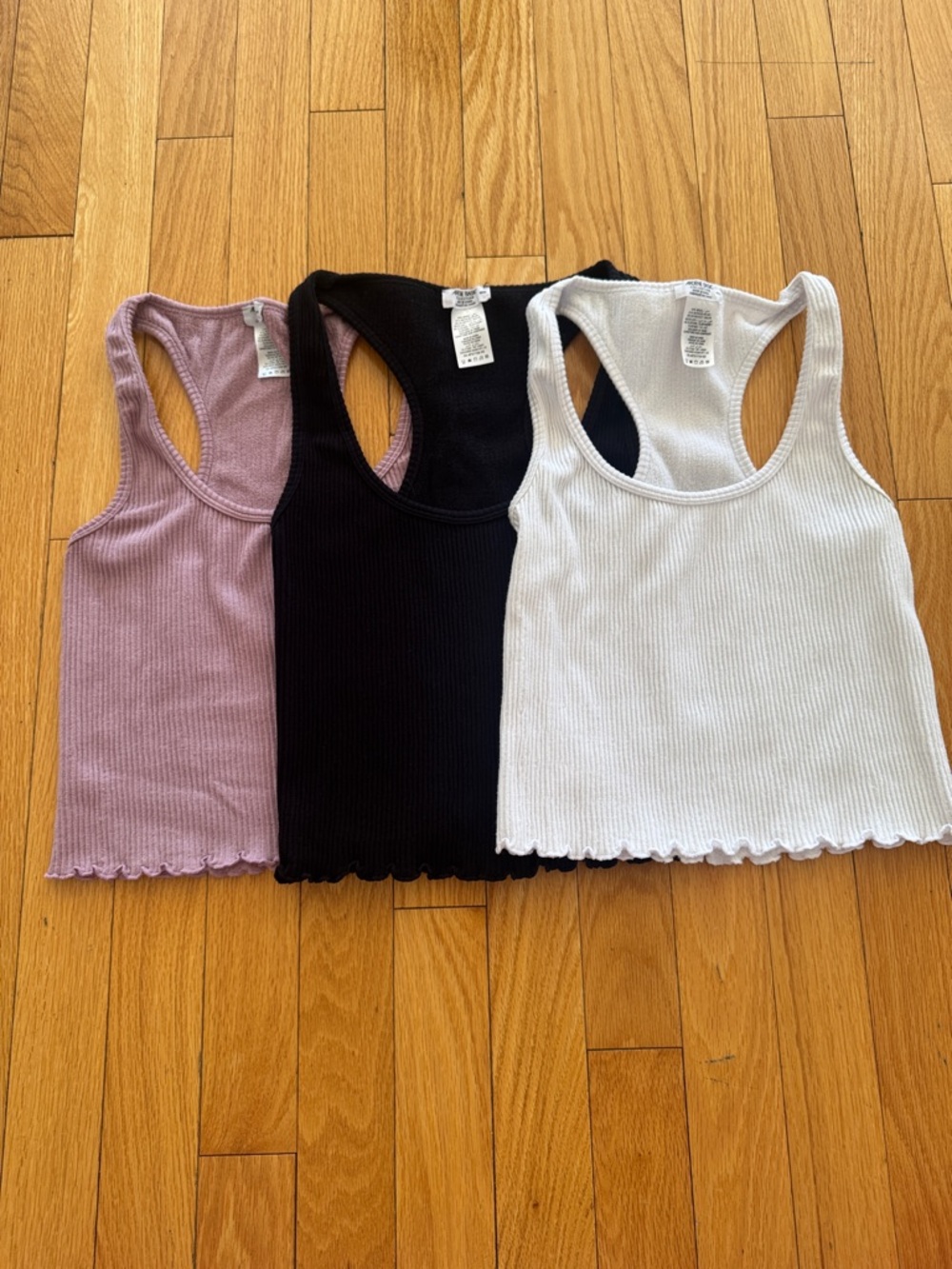 Ardene Ribbed Racerback Tank Trio - Mauve, Black, White - Size Medium